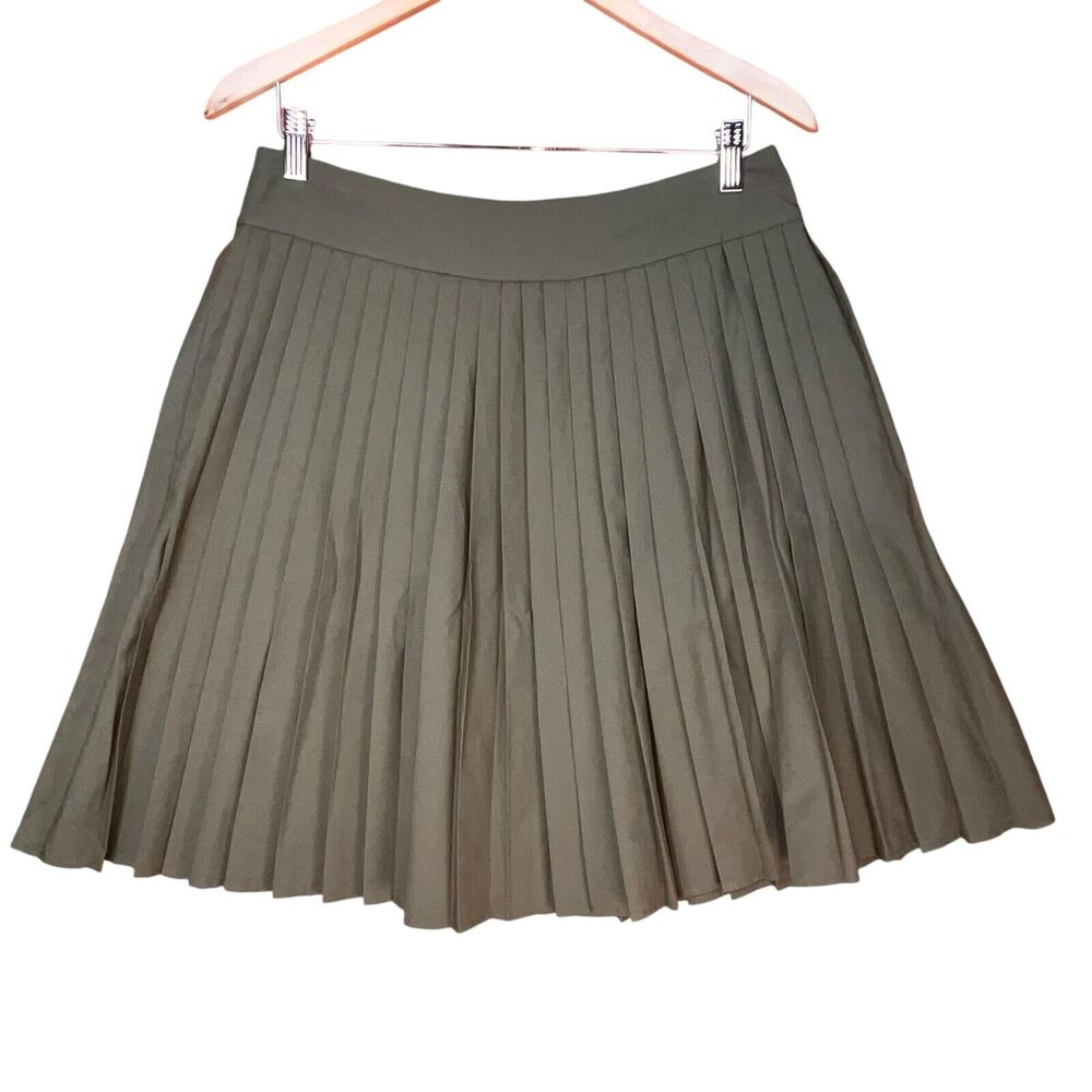 Boden Women’s Olive Solid Pleated Full Side Zip Pockets Twee Fall Mini Skirt 10